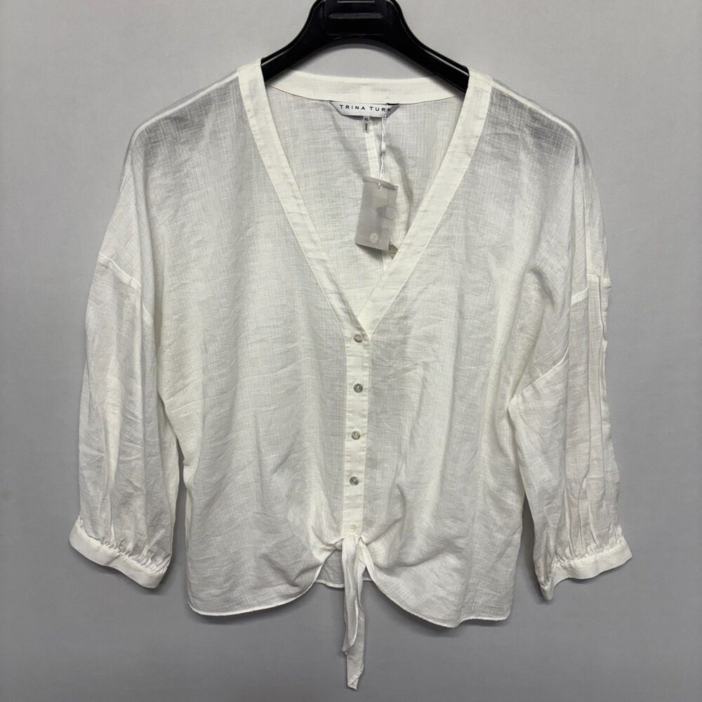 NWT Trina Turk Women Blouse Top Button Shirt Size XL X-Large Cotton D133 -2